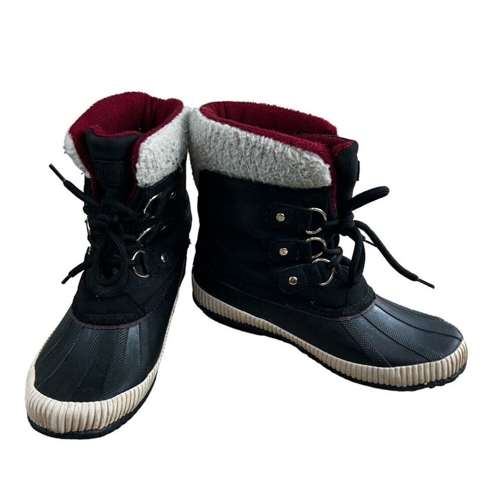 Tommy Hilfiger Black Twebonie Duck Boots Women’s Sz 7M Leather Faux Fur Winter - Picture 6 of 9